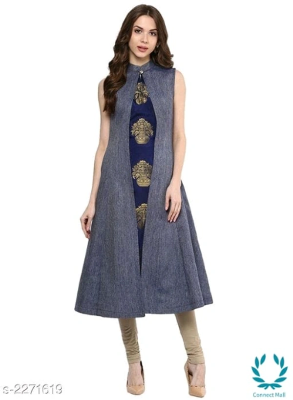 Women's Ethnic Motif Printed Denim Kurti - XXL-44 in Length : Up to 44 in